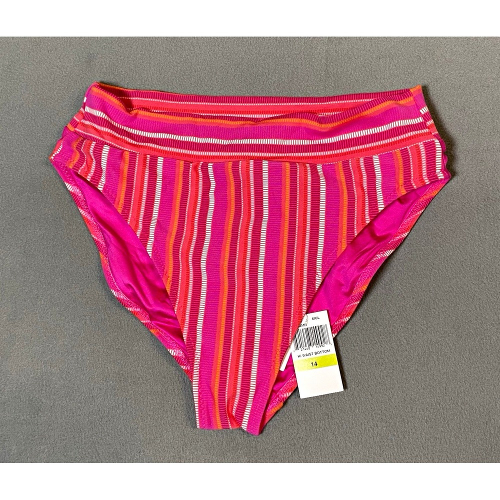 New w/tags!Trina Turk Women's High Waist Striped Bikini Swim Bottom Pink Size 14